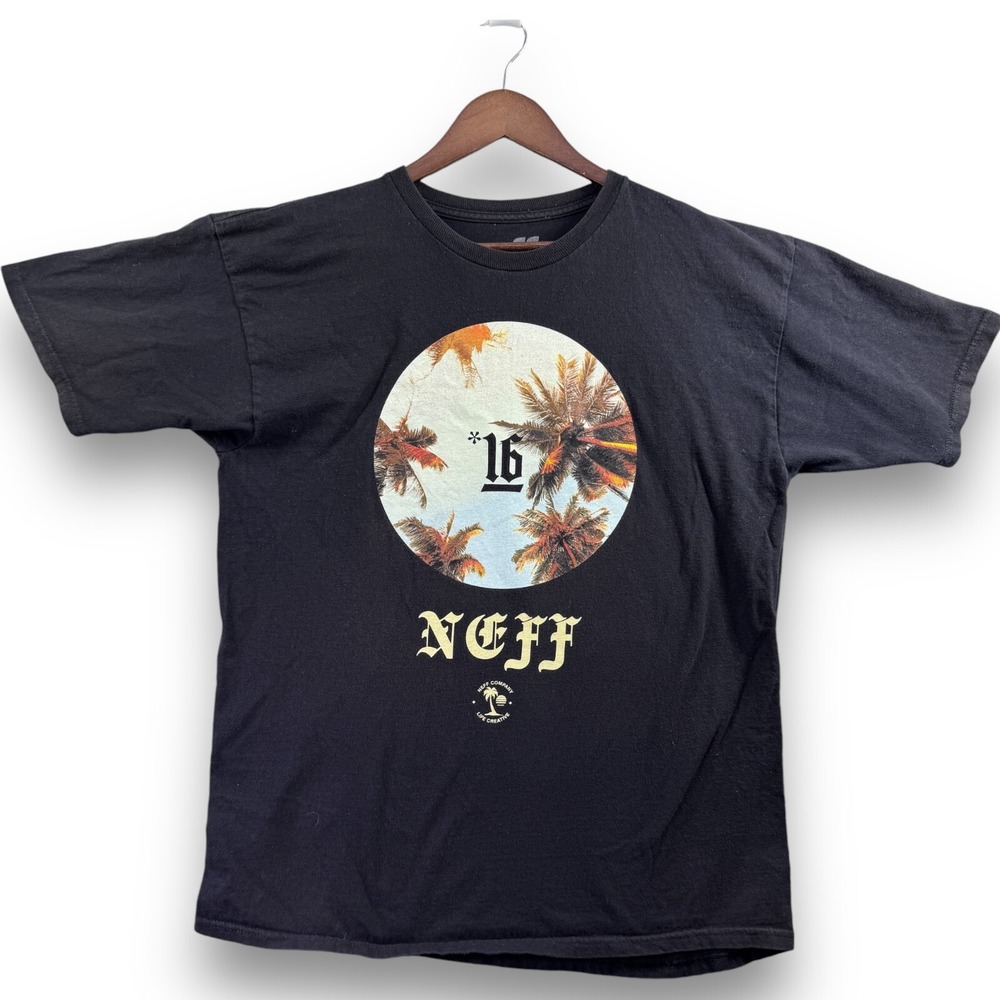 Neff Company Mens Large Black Tropical Palm Tree Graphic T-Shirt Short Sleeve L